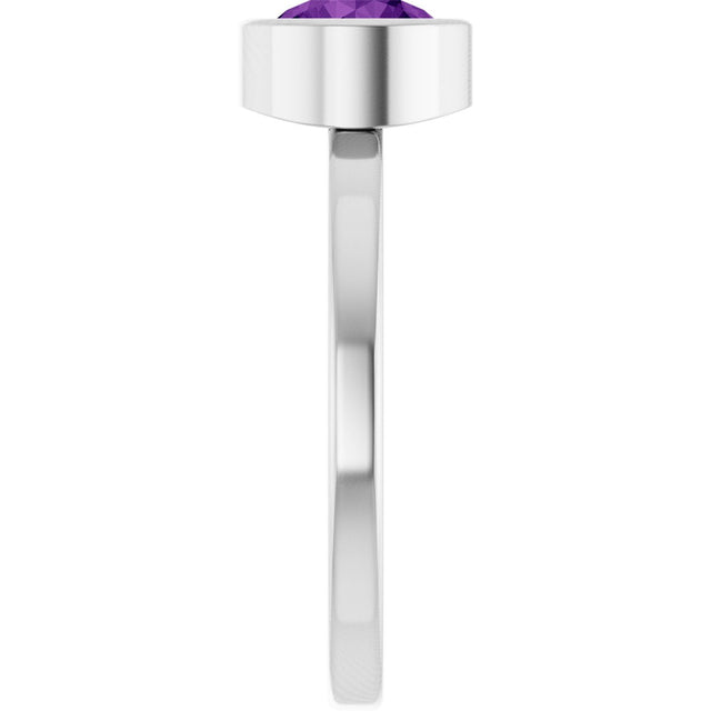 14K Gold Round Natural Amethyst Bezel-Set Solitaire Ring - White Gold - view 4
