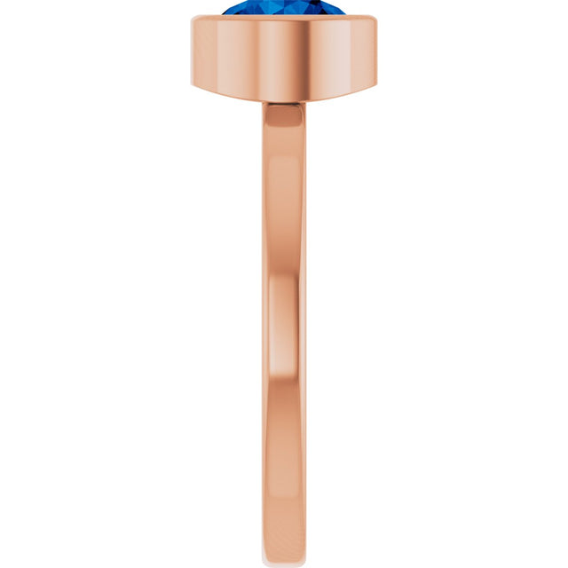 14K Gold Round Lab-Grown Blue Sapphire Bezel-Set Solitaire Ring - Rose Gold - view 4