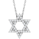14K Gold Round Natural Diamond Star of David Necklace or Pendant - White Gold