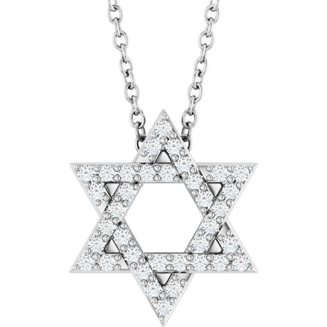 14K Gold Round Natural Diamond Star of David Necklace or Pendant - White Gold