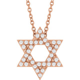 14K Gold Round Natural Diamond Star of David Necklace or Pendant - Rose Gold