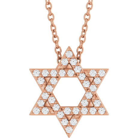 14K Gold Round Natural Diamond Star of David Necklace or Pendant - Rose Gold