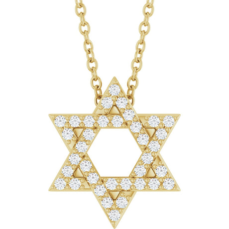 14K Gold Round Natural Diamond Star of David Necklace or Pendant - Yellow Gold