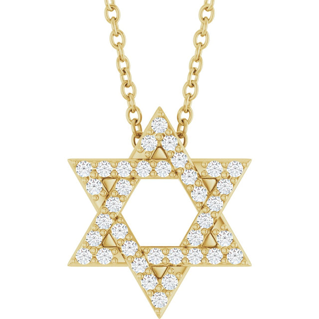 14K Gold Round Natural Diamond Star of David Necklace or Pendant - Yellow Gold
