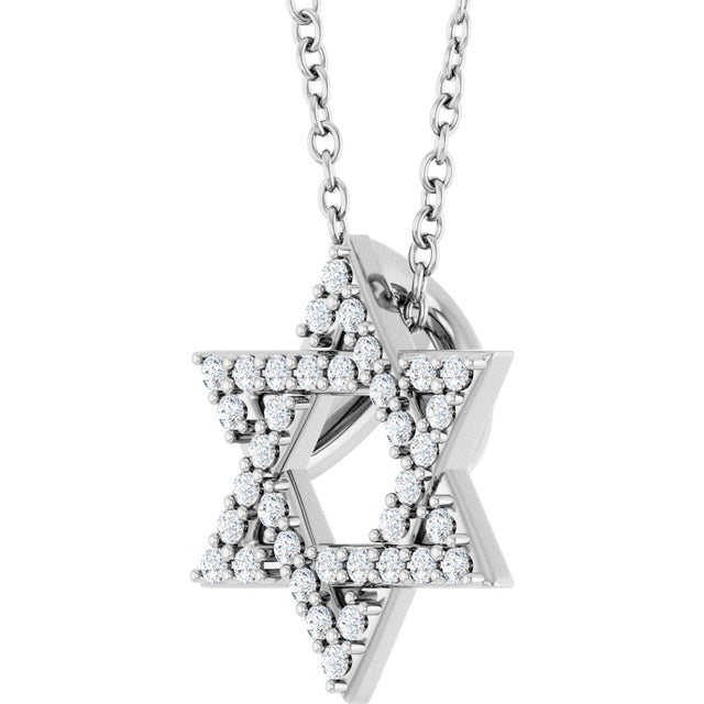 Platinum Round Natural Diamond Star of David Necklace or Pendant - view 2