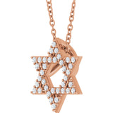 14K Gold Round Natural Diamond Star of David Necklace or Pendant - Rose Gold - view 2