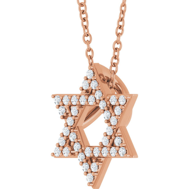 14K Gold Round Natural Diamond Star of David Necklace or Pendant - Rose Gold - view 2