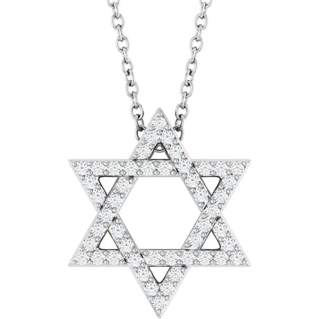 14K Gold Round Natural Diamond Star of David Necklace or Pendant - White Gold