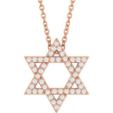 14K Gold Round Natural Diamond Star of David Necklace or Pendant - Rose Gold