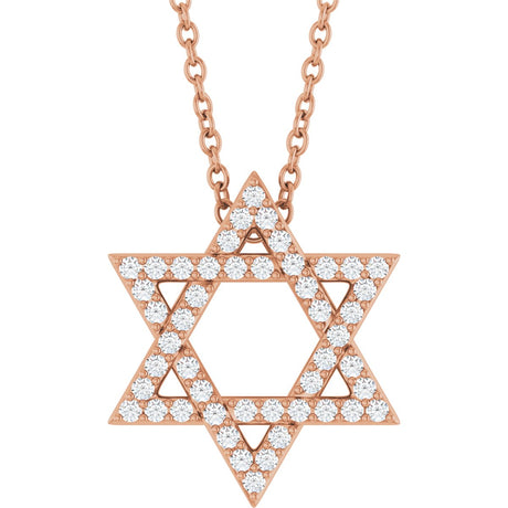 14K Gold Round Natural Diamond Star of David Necklace or Pendant - Rose Gold