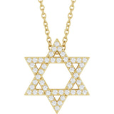 14K Gold Round Natural Diamond Star of David Necklace or Pendant - Yellow Gold