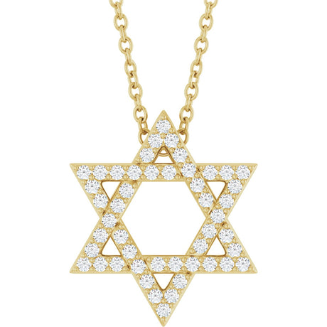 14K Gold Round Natural Diamond Star of David Necklace or Pendant - Yellow Gold