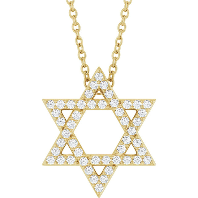 14K Gold Round Natural Diamond Star of David Necklace or Pendant - Yellow Gold