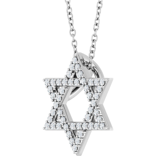 14K Gold Round Natural Diamond Star of David Necklace or Pendant - White Gold - view 2