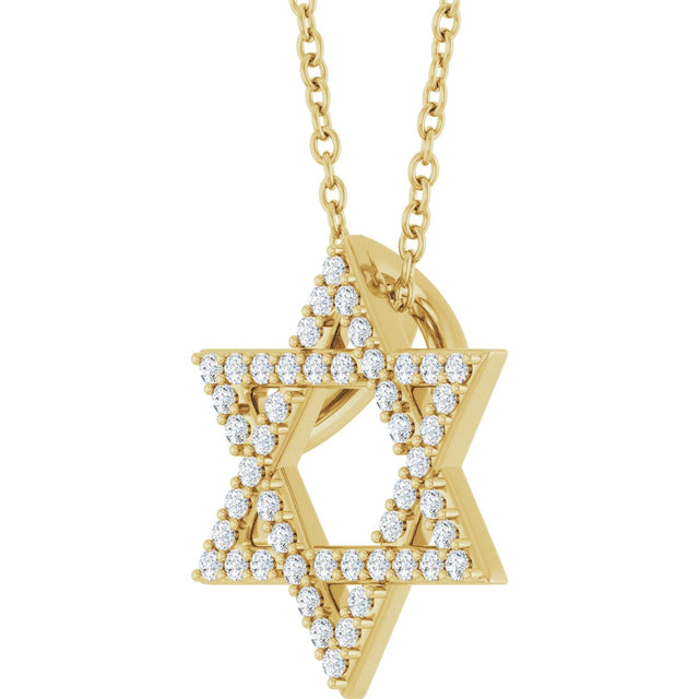 14K Gold Round Natural Diamond Star of David Necklace or Pendant - Yellow Gold - view 2