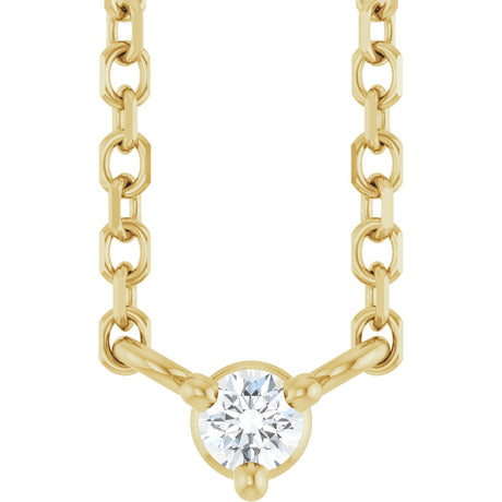 14K Gold Round Natural Diamond Solitaire Necklace – 2-4mm Stones - Yellow Gold