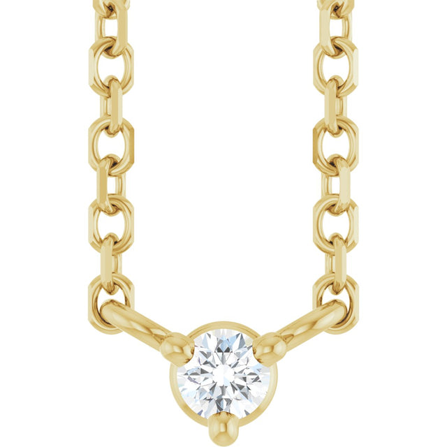 14K Gold Round Natural Diamond Solitaire Necklace – 2-4mm Stones - Yellow Gold