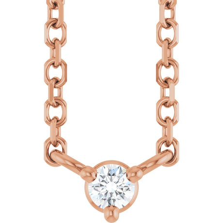 14K Gold Round Natural Diamond Solitaire Necklace – 2-4mm Stones - Rose Gold