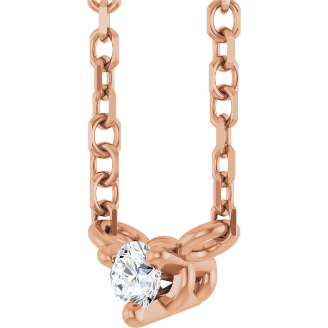 14K Gold Round Natural Diamond Solitaire Necklace – 2-4mm Stones - Rose Gold - view 2