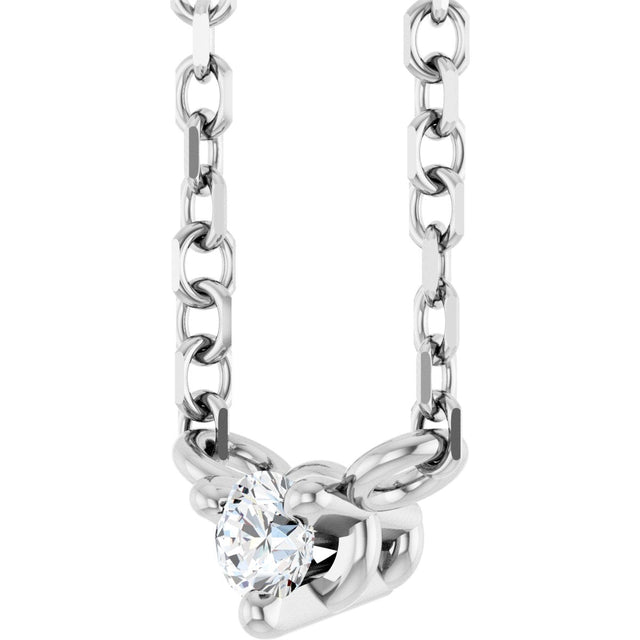 14K Gold Round Natural Diamond Solitaire Necklace – 2-4mm Stones - White Gold - view 2
