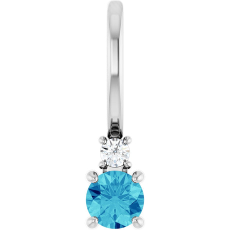 14K Gold Round Natural Blue Zircon Accented Pendant - White Gold