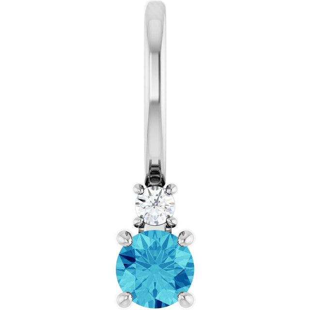 14K Gold Round Natural Blue Zircon Accented Pendant - White Gold