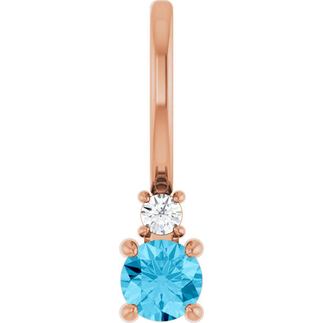 14K Gold Round Natural Aquamarine Accented Pendant - Rose Gold