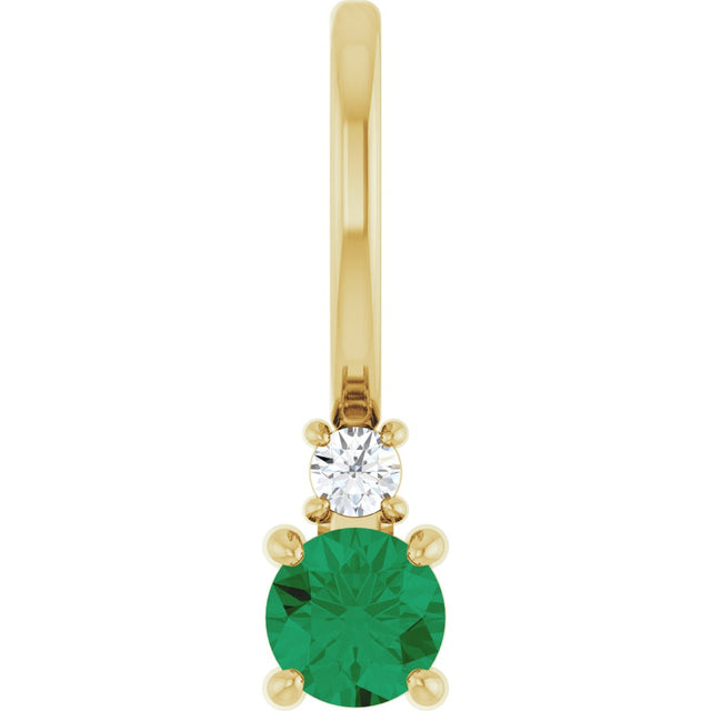 14K Gold Round Natural Emerald Accented Pendant - Yellow Gold
