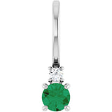 14K Gold Round Natural Emerald Accented Pendant - White Gold