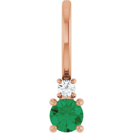 14K Gold Round Lab-Grown Emerald Accented Pendant – up to 0.015 CTW - Rose Gold