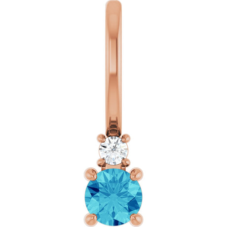 14K Gold Round Natural Blue Zircon Accented Pendant - Rose Gold