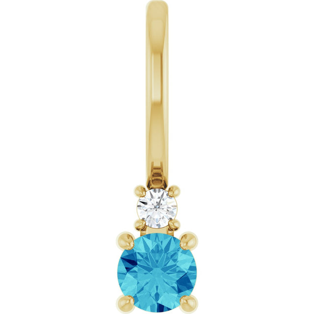 14K Gold Round Natural Blue Zircon Accented Pendant - Yellow Gold
