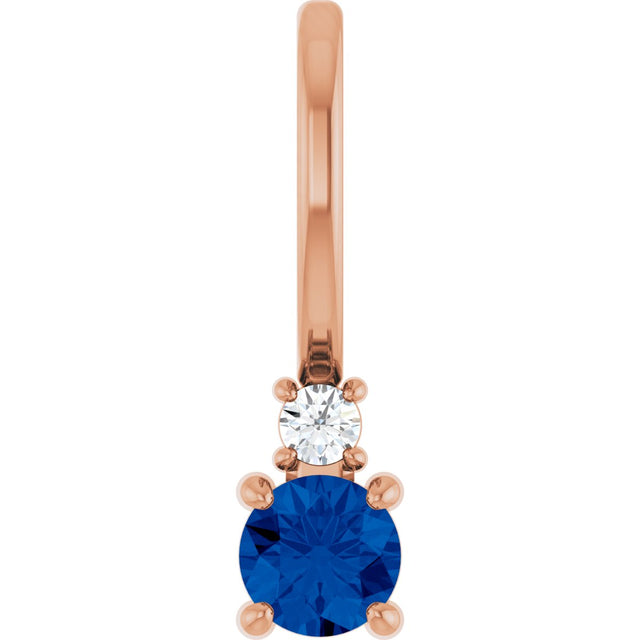 14K Gold Round Natural Blue Sapphire Accented Pendant - Rose Gold