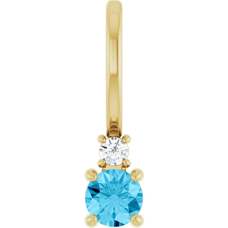 14K Gold Round Natural Aquamarine Accented Pendant - Yellow Gold