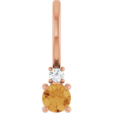 14K Gold Round Natural Citrine Accented Pendant - Rose Gold