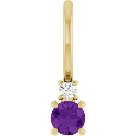 14K Gold Round Natural Amethyst Accented Pendant - Yellow Gold