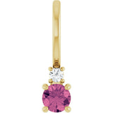 14K Gold Round Natural Pink Tourmaline Accented Pendant - Yellow Gold