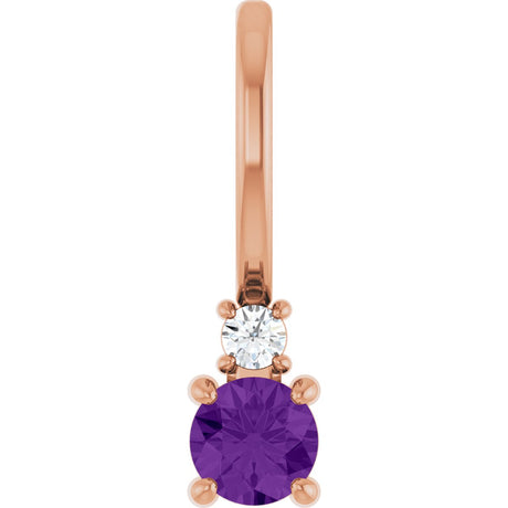 14K Gold Round Natural Amethyst Accented Pendant - Rose Gold