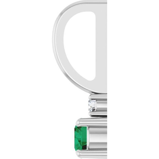 14K Gold Round Natural Emerald Accented Pendant - White Gold - view 3