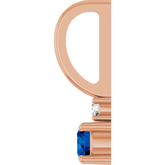 14K Gold Round Lab-Grown Blue Sapphire Accented Pendant – up to 0.015 CTW - Rose Gold - view 3