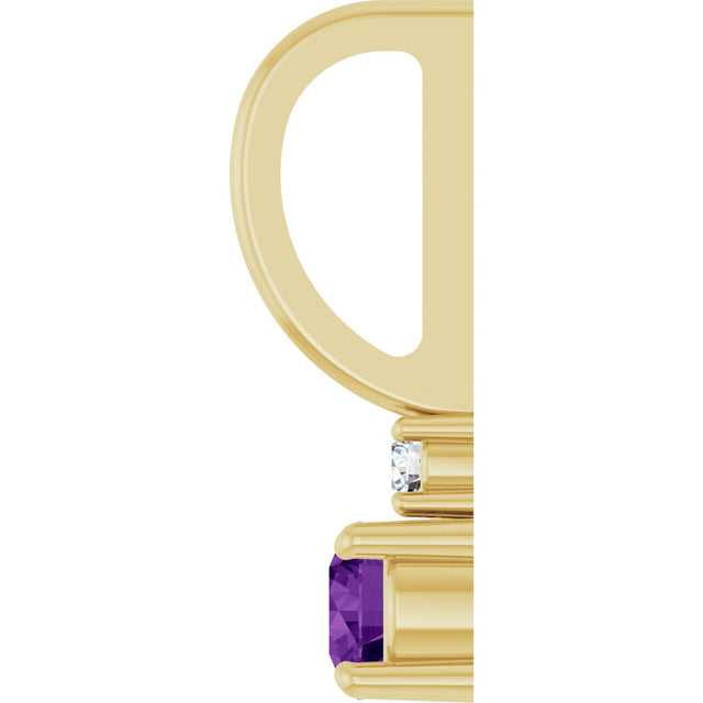 14K Gold Round Natural Amethyst Accented Pendant - Yellow Gold - view 3