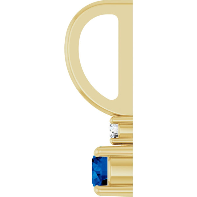 14K Gold Round Natural Blue Sapphire Accented Pendant - Yellow Gold - view 3