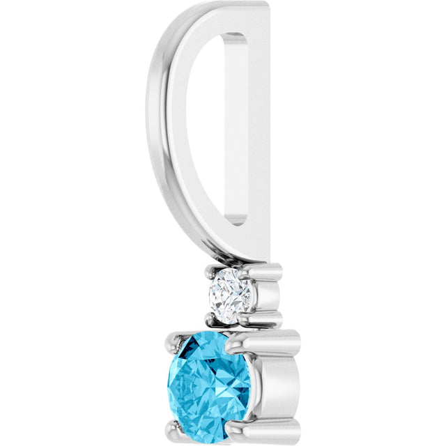 14K Gold Round Natural Aquamarine Accented Pendant - White Gold - view 2