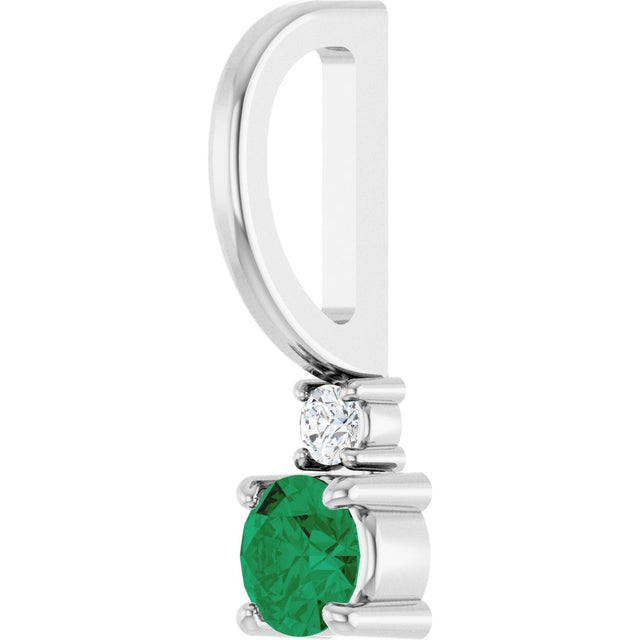 14K Gold Round Natural Emerald Accented Pendant - White Gold - view 2
