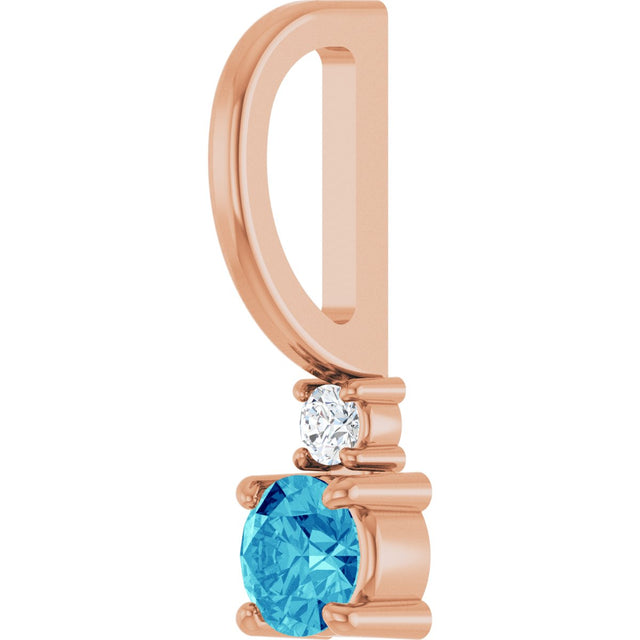 14K Gold Round Natural Blue Zircon Accented Pendant - Rose Gold - view 2