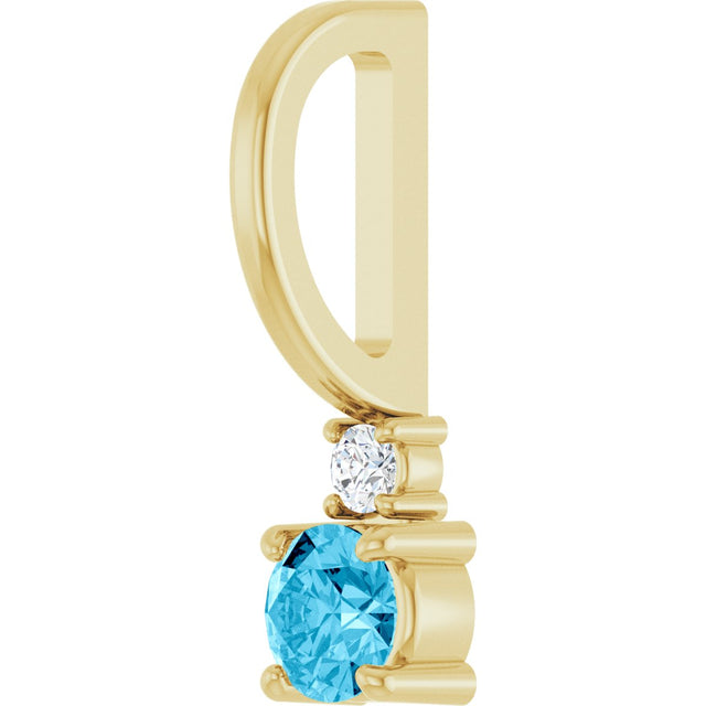 14K Gold Round Natural Aquamarine Accented Pendant - Yellow Gold - view 2