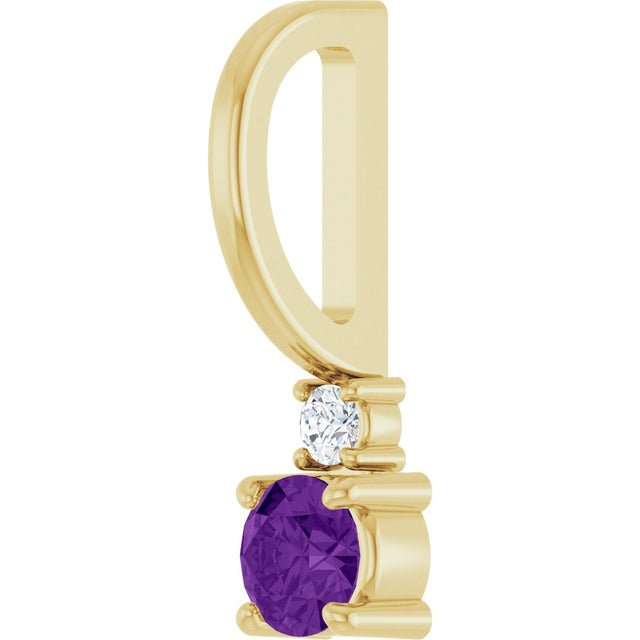 14K Gold Round Natural Amethyst Accented Pendant - Yellow Gold - view 2