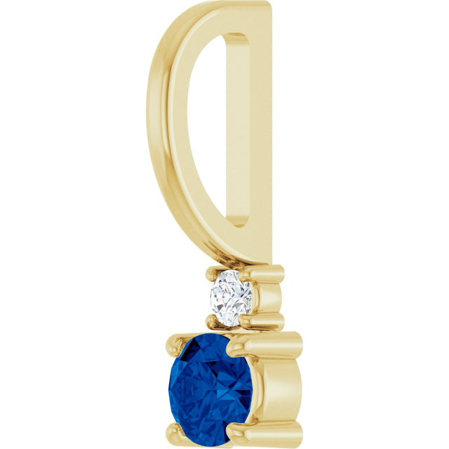 14K Gold Round Natural Blue Sapphire Accented Pendant - Yellow Gold - view 2