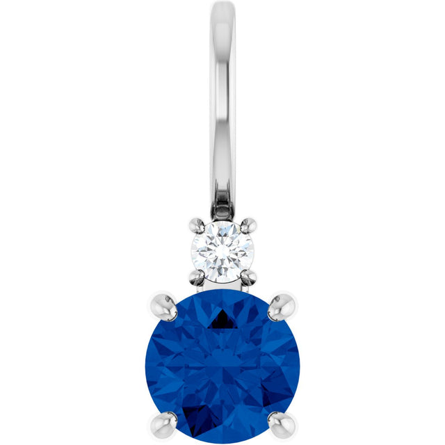 14K Gold Round Natural Blue Sapphire Accented Pendant - White Gold