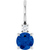 14K Gold Round Lab-Grown Blue Sapphire Accented Pendant – up to 0.015 CTW - White Gold